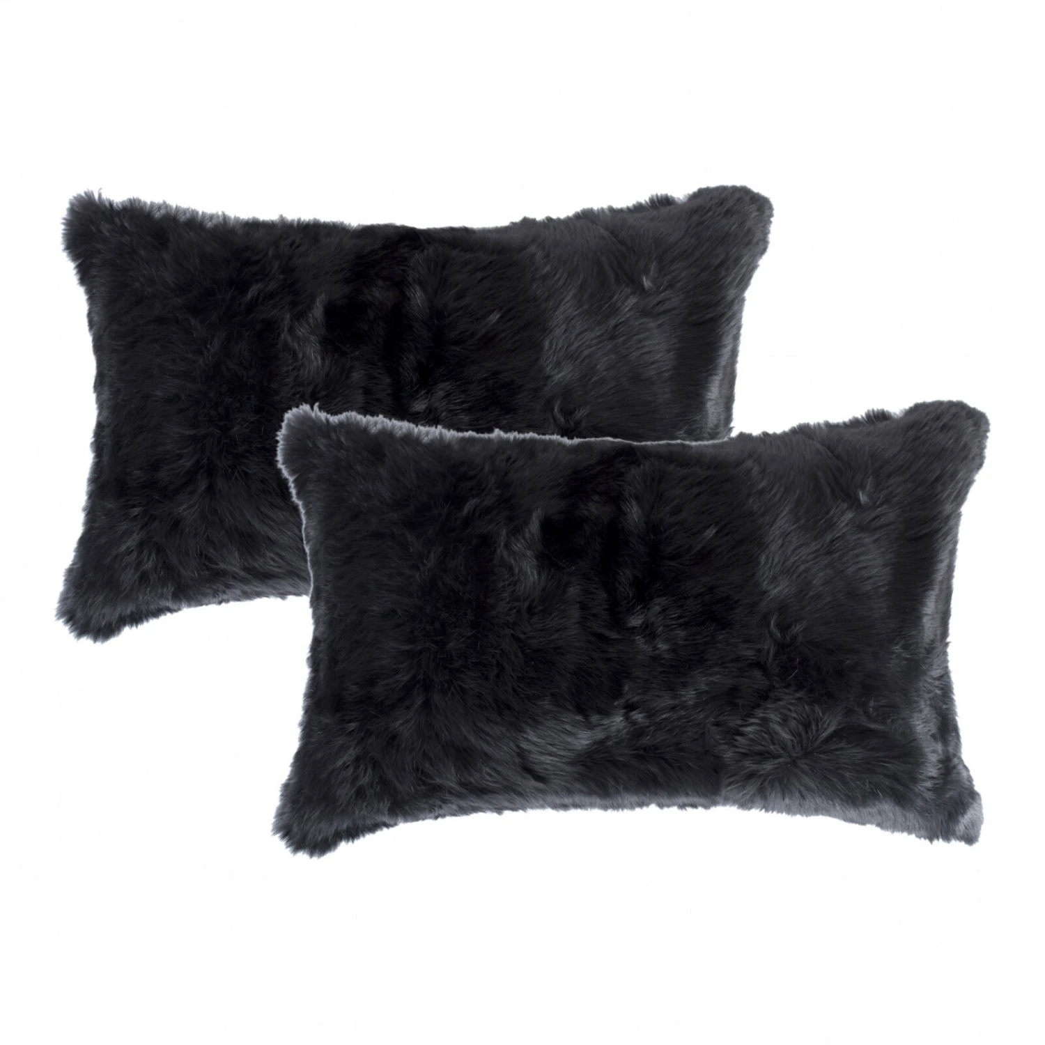 HomeRoots Set Of Two 12" X 20" Black Rabbit Natural Fur Throw Pillows 1 HomeRoots Set Of Two 12" X 20" Black Rabbit Natural Fur Throw Pillows