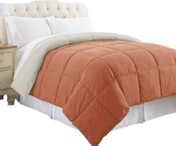 Genoa Queen Size Box Quilted Reversible Comforter The Urban Port, Orange And Gray-Benzara -Bed Linings Sale 01e70a39dea14192a56aec4d2853269b