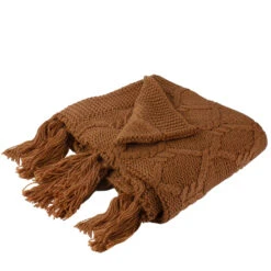 Northlight Golden Ochre Knit Throw Blanket With Tassels 50" X 60"