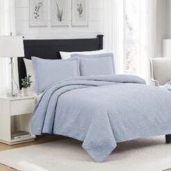 RT Designers Collection Milla 3pc Pinsonic Premium Quality All Season Quilt Set For Revitalize Bedroom King Blue