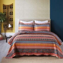 MarCielo 3 Pcs Bohemian Quilt Bedspread Set B012