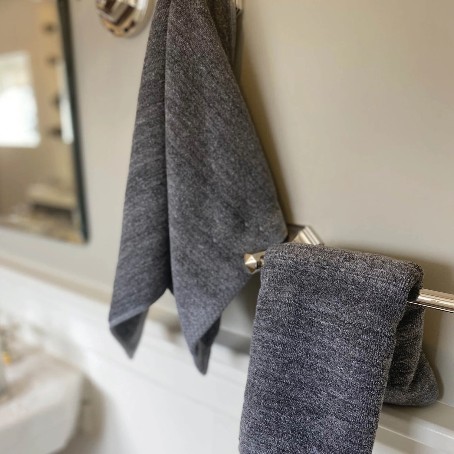 Bedvoyage Eco-melange Rayon Bamboo Cotton Towels, Hand Towel 2pk - Charcoal 5 Bedvoyage Eco-melange Rayon Bamboo Cotton Towels, Hand Towel 2pk - Charcoal - Image 5