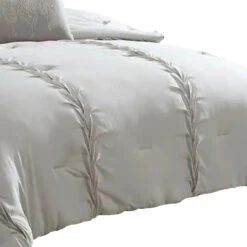 Tyler 8 Piece Puckered Comforter Set, The Urban Port, Light Gray-Benzara -Bed Linings Sale 0dcf65e20e4644ddbf450596749b5047