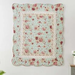 Greenland Home Antique Rose Floral And Pinstripe Print With Dainty Scrolling Floral Throw 50"x60" Blue -Bed Linings Sale 10a6d2c396b742f58c9f431186774599