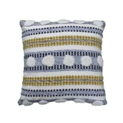 Homezia 20" X 20" Blue And Yellow Ribbed Zippered Cotton Blend Throw Pillow