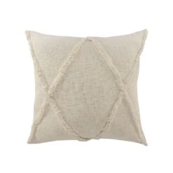26" Cream Hand Woven Diamond Tufted Square Throw Pillow