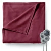 Sunbeam Queen Size Electric Fleece Heated Blanket In Garnet With Dual Zone