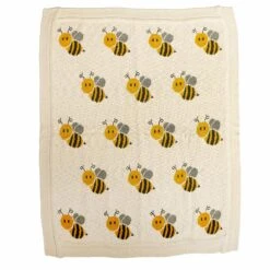 HomeRoots Ivory Honeybee Knitted Baby Blanket