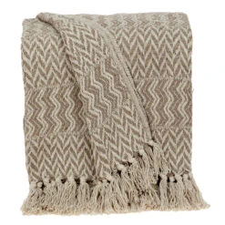 HomeRoots Multi Beige Herringbone Woven Handloom Throw