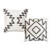 17 X 17 Inch Square Cotton Accent Throw Pillows, Geometric Aztec Embroidery, Set Of 2, White, Gray-Benzara