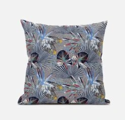 HomeRoots 18” Indigo Gray Tropical Suede Throw Pillow
