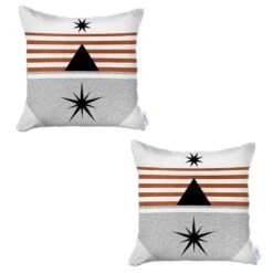 Homezia Set Of Two 18" X 18" Gray Black White And Red Polyester Throw Pillow