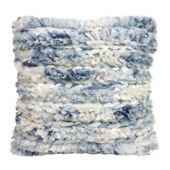 20" White And Blue Fluffy Handloomed Throw Pillow