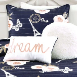 Vintage Paris Rose Butterfly Script Quilt 4Pc Set -Bed Linings Sale 21f5a53ddda245dea912e03d8dec676c