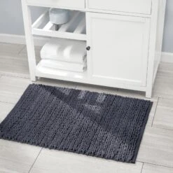 MDesign Bathroom 3 Piece Rug Set, Cotton, Water Absorbent Bath Mats, Navy Blue -Bed Linings Sale 22512bd5abfe4fb8bb7953b97de9e074