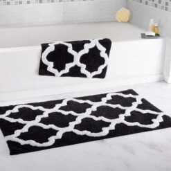 Bedford Home 100 Percent Cotton 2 Piece Trellis Bathroom Mat Set