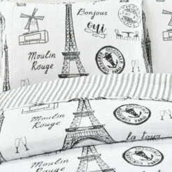 Paris Bonjour Reversible Cotton Quilt Black/White 3Pc Set King -Bed Linings Sale 24283509565449a194a894948d9fd12f