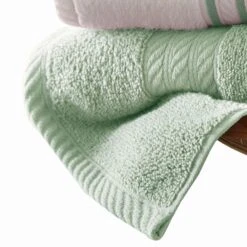 Dana 6 Piece Soft Egyptian Cotton Towel Set, Striped, Sage Green, White-Benzara -Bed Linings Sale 2489328b52ff40ba9a9c7d52e794e7f5