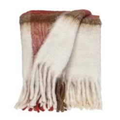 HomeRoots Warm Ivory Red And Brown Super Soft Handloomed Throw Blanket