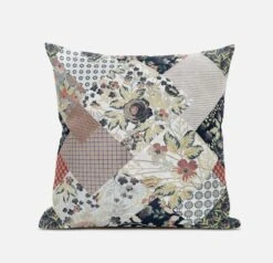 HomeRoots 16" Peach Black Floral Zippered Suede Throw Pillow