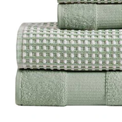 Porto 6 Piece Dual Tone Towel Set With Jacquard Grid Pattern The Urban Port, Green-Benzara 7 Porto 6 Piece Dual Tone Towel Set With Jacquard Grid Pattern The Urban Port, Green-Benzara -Bed Linings Sale 2768496e735e42b4a41d2f93be65fe73