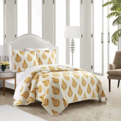 Chic Home Breana Quilt Set Floral Medallion Print Design Bedding Yellow -Bed Linings Sale 2810163c7c7743afad9a236709b294e0