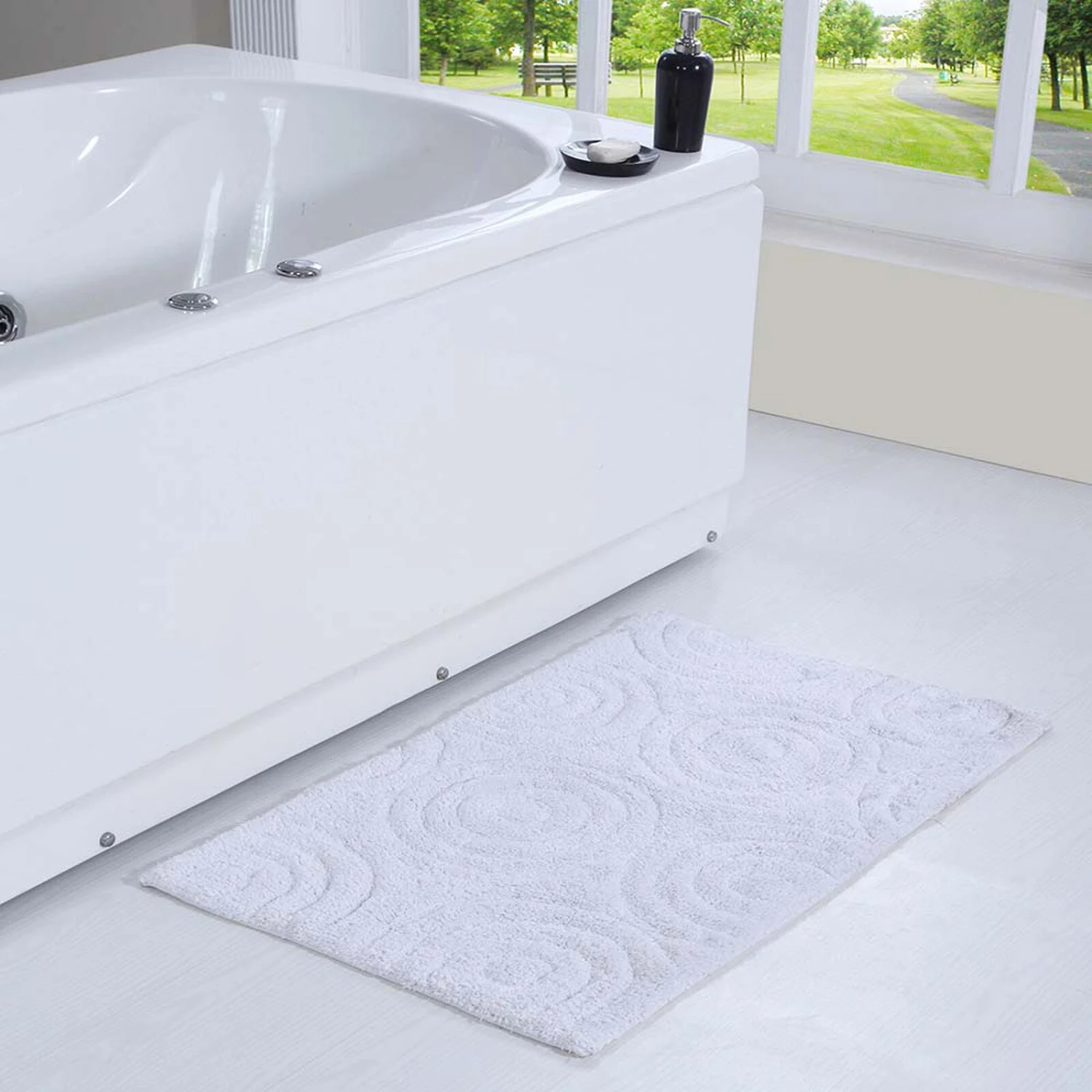 Knightsbridge Beautiful Circle Design Premium Quality Year Round Cotton With Non-Skid Back Bath Rug 24" X 40" White 2 Knightsbridge Beautiful Circle Design Premium Quality Year Round Cotton With Non-Skid Back Bath Rug 24" X 40" White - Image 2
