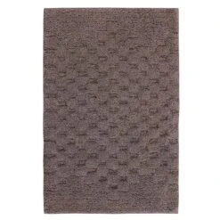 Knightsbridge Luxurious Block Pattern High Quality Year Round Cotton With Non-Skid Back Bath Rug 20" X 30" Stone