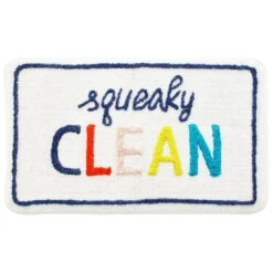 MDesign Soft Cotton Spa Mat Bathroom Rug, "Squeaky Clean" Design - Multi Color