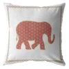 HomeRoots 16” Orange White Elephant Zippered Suede Throw Pillow