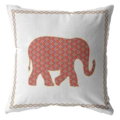 HomeRoots 16” Orange White Elephant Zippered Suede Throw Pillow