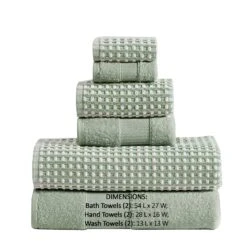 Porto 6 Piece Dual Tone Towel Set With Jacquard Grid Pattern The Urban Port, Green-Benzara 9 Porto 6 Piece Dual Tone Towel Set With Jacquard Grid Pattern The Urban Port, Green-Benzara -Bed Linings Sale 34ab9446e1a2441ba42108ebdc329fca