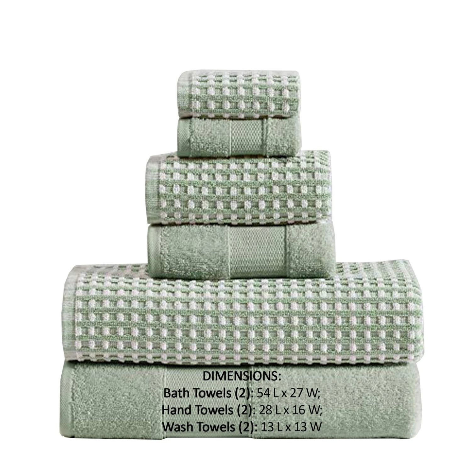 Porto 6 Piece Dual Tone Towel Set With Jacquard Grid Pattern The Urban Port, Green-Benzara 5 Porto 6 Piece Dual Tone Towel Set With Jacquard Grid Pattern The Urban Port, Green-Benzara - Image 5
