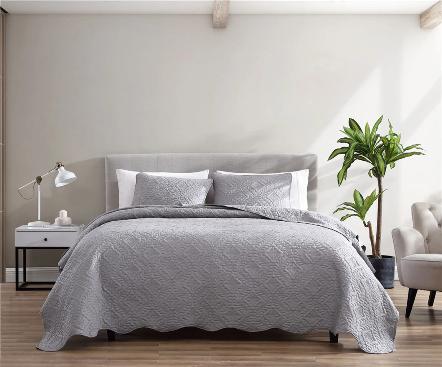 Ivy 3 Piece Bedspread Set Queen Gray 2 Ivy 3 Piece Bedspread Set Queen Gray - Image 2