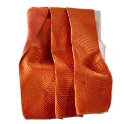 Rio 60 Inch Throw Blanket, Diamond Stitch Quilting, Orange Dutch Velvet-Benzara