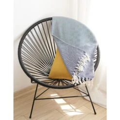 HomeRoots 70" Geometric Handwoven Throw Blankets In Blue