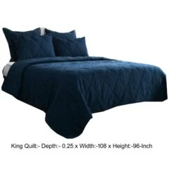 Hara Hand Quilted Flax Linen Quilt Polyester Fill, Midnight Blue-Benzara -Bed Linings Sale 37b4b91ab6cf483cbea20870df5c0fe9