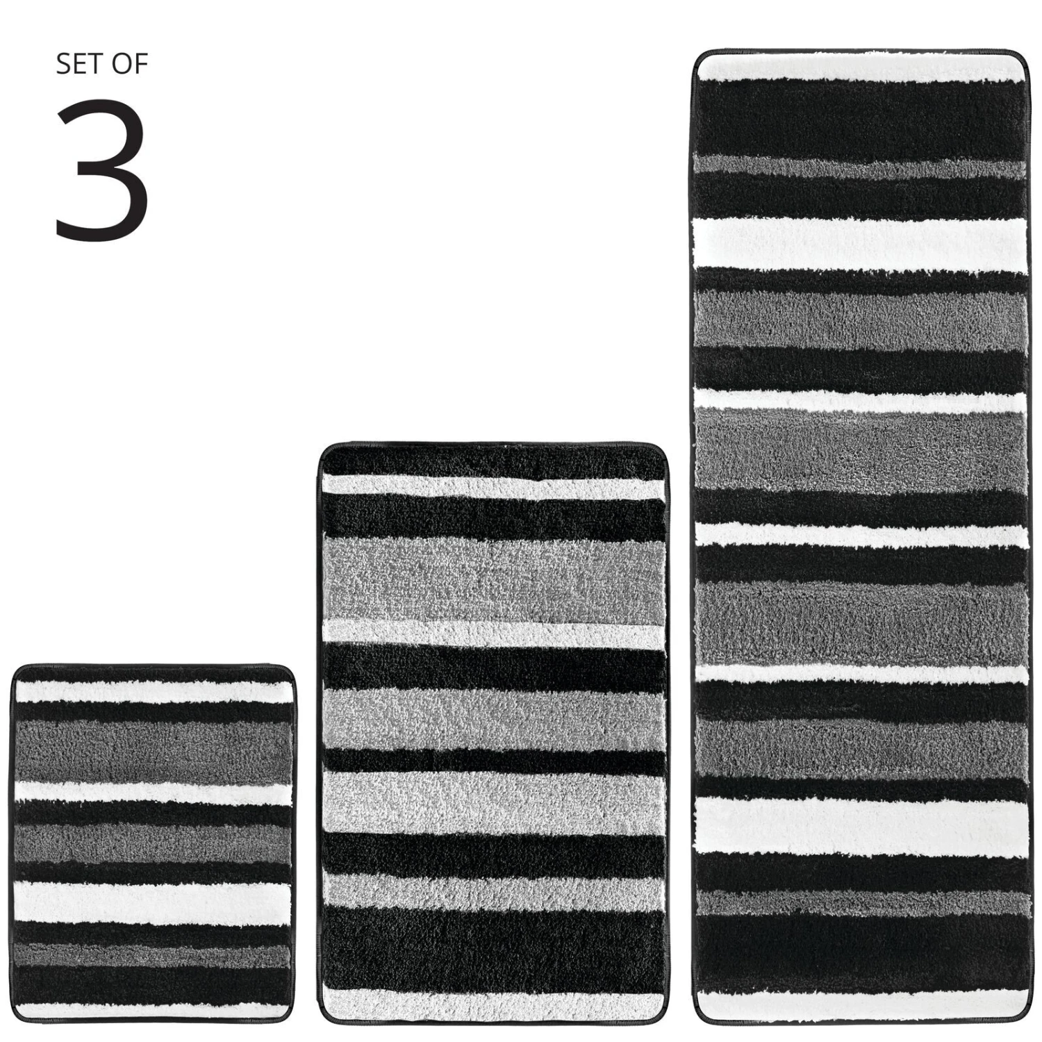 MDesign Assorted Microfiber Stripe Bath Rug For Tub/Shower, Set Of 3 3 MDesign Assorted Microfiber Stripe Bath Rug For Tub/Shower, Set Of 3 - Image 3