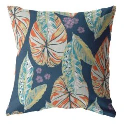 Homezia 18"Orange Blue Tropical Leaf Zippered Suede Throw Pillow