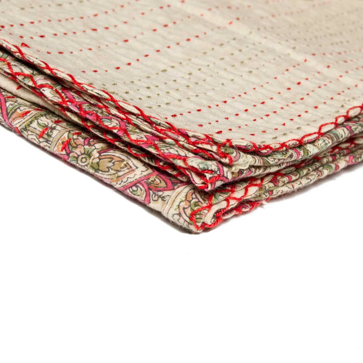 HomeRoots Beige Kantha Throw Blanket 1 HomeRoots Beige Kantha Throw Blanket