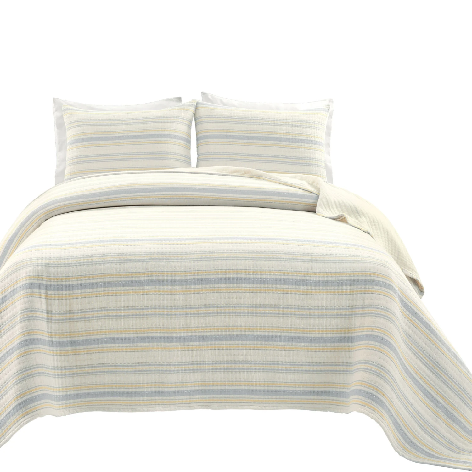 Solange Stripe Kantha Pick Stitch Yarn Dyed Cotton Woven Quilt/Coverlet 3Pc Set 1 Solange Stripe Kantha Pick Stitch Yarn Dyed Cotton Woven Quilt/Coverlet 3Pc Set