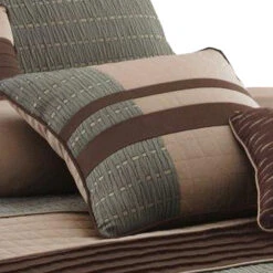 7 Piece King Polyester Comforter Set With Pleats And Texture, Gray And Brown-Benzara -Bed Linings Sale 3dca2d1a813a41d187faf3d16fbbea98