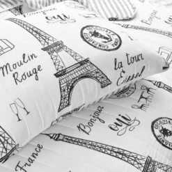 Paris Bonjour Reversible Cotton Quilt Black/White 3Pc Set King -Bed Linings Sale 3f0b77b29d214b0abf6378e571cb10ba