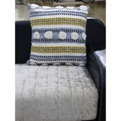 Homezia 20" X 20" Blue And Yellow Ribbed Zippered Cotton Blend Throw Pillow 7 Homezia 20" X 20" Blue And Yellow Ribbed Zippered Cotton Blend Throw Pillow -Bed Linings Sale 4015ea82ec9c443291fe47c136066afb