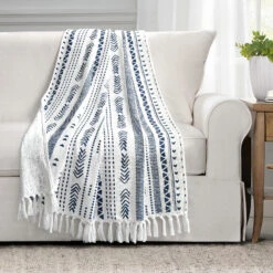 Hygge Stripe Cotton Slub Tassel Fringe Throw -Bed Linings Sale 41f3c8c6647544059b33752b674ffca5