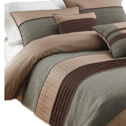 7 Piece King Polyester Comforter Set With Pleats And Texture, Gray And Brown-Benzara -Bed Linings Sale 43005fe437f54fc9b6b45f8297f26a01
