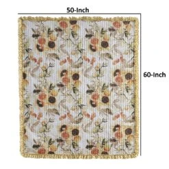 Kelsa 50 X 60 Channel Quilted Throw Blanket, Cotton Fill, Gold Sunflowers-Benzara -Bed Linings Sale 4367a16bef3747b9ae272f5b128d5dd2