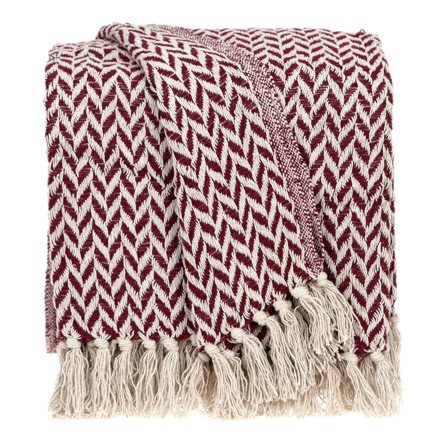 HomeRoots Burgundy Handloom Herringbone Weave With Tassels 1 HomeRoots Burgundy Handloom Herringbone Weave With Tassels