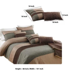 7 Piece King Polyester Comforter Set With Pleats And Texture, Gray And Brown-Benzara -Bed Linings Sale 44c719aaa36542f78d0db12563399a80