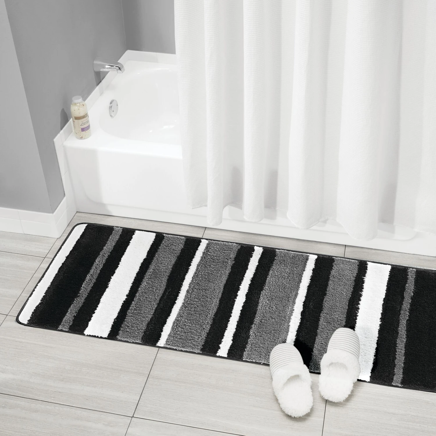MDesign Assorted Microfiber Stripe Bath Rug For Tub/Shower, Set Of 3 8 MDesign Assorted Microfiber Stripe Bath Rug For Tub/Shower, Set Of 3 - Image 8